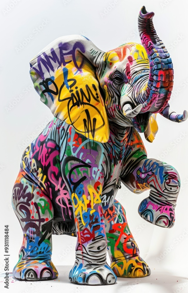 Fototapeta premium Colorful Elephant Sculpture with Graffiti Art.