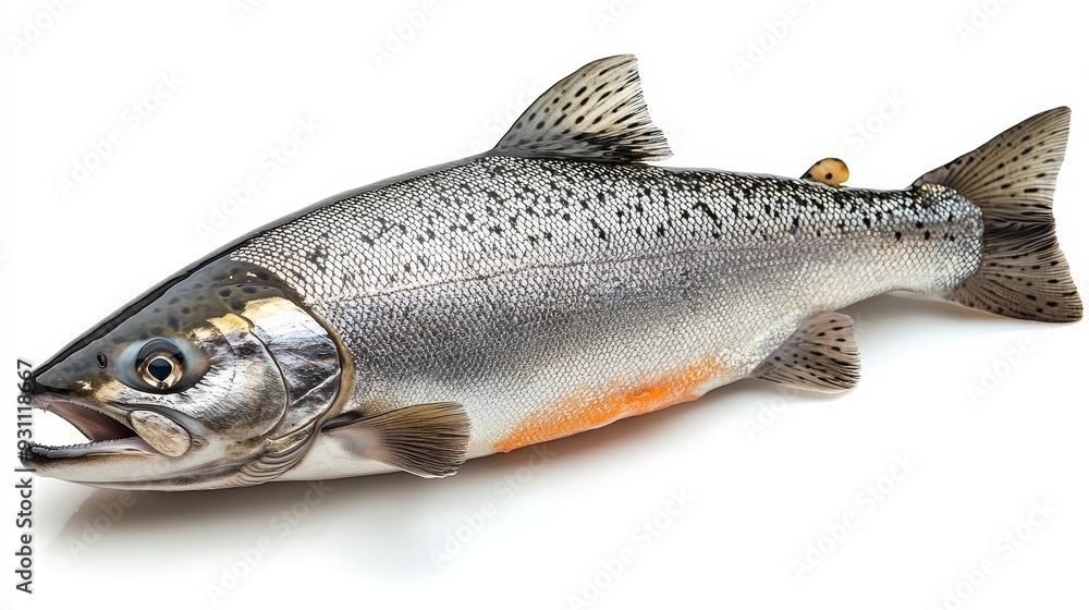 Side view of a silvery salmon isolated on a white 153 fish, food, isolated, fresh, trout, white, raw, seafood, fishing, sea, animal, salmon, healthy, catch, fin, white background, silver, freshwater Side view of a silvery salmon isolated on a white 153 fish, food, isolated, fresh, trout, white, raw, seafood, fishing, sea, animal, salmon, healthy, catch, fin, white background, silver, freshwater