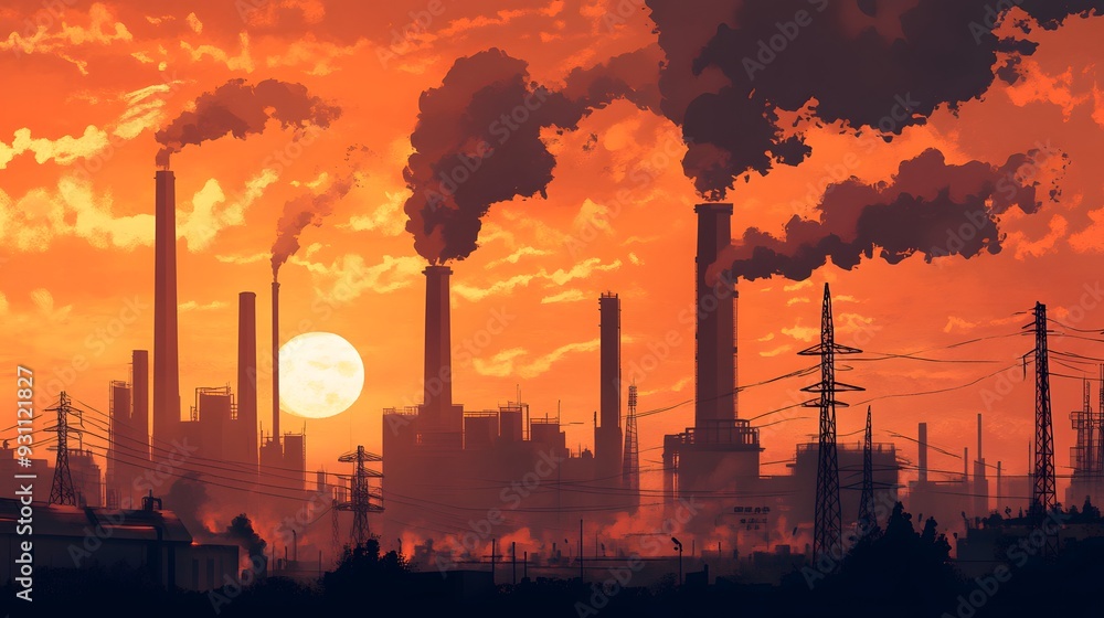 10. An illustration of a toxic gas leak from an industrial facility into the surrounding environment 10. An illustration of a toxic gas leak from an industrial facility into the surrounding environment