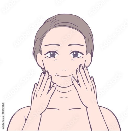 ミドル女性の上半身、ビューティーイラスト