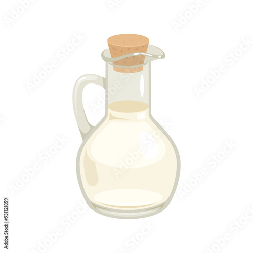 White vinegar in glass bottle. Vector cartoon flat illustration.