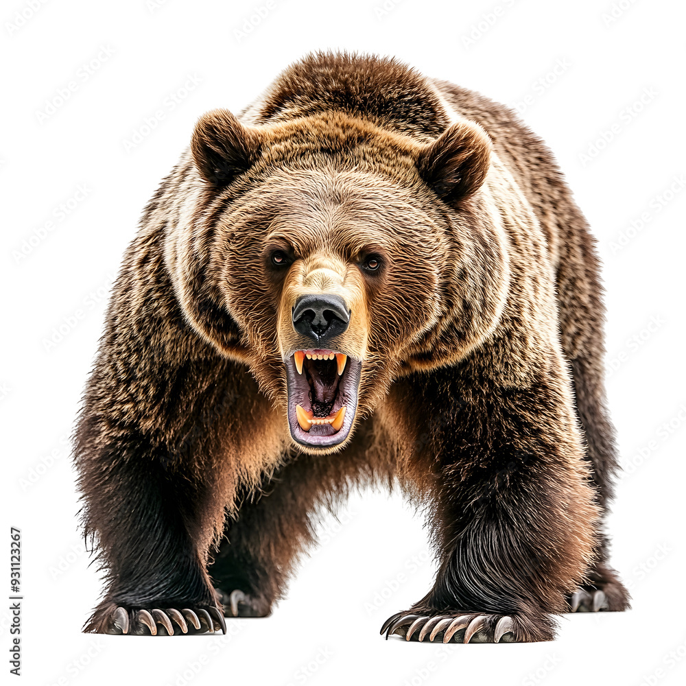 Obraz premium Vicious Grizzly Bear in Aggressive Action on Plain White Background Transparent PNG 