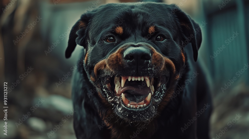 Fototapeta premium Intense Expression of a Playful Rottweiler Barking