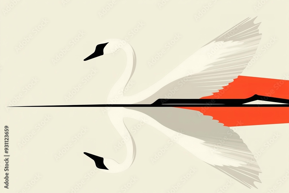 Swan Reflection - Minimalist Design. Stylized swan with its reflection in a simple color palette. Nature-inspired. Swan Reflection - Minimalist Design. Stylized swan with its reflection in a simple color palette. Nature-inspired.
