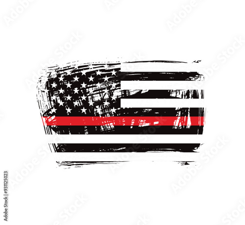 Thin red line american flag, grunge vector graphic design