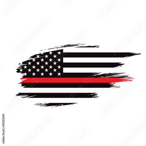 Thin red line american flag, grunge vector graphic design