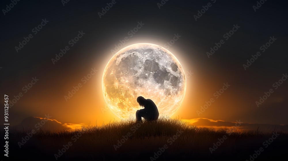 Geometric ogre or troll silhouette against a full moon circle. minimalist fantasy, Geometric ogre or troll silhouette against a full moon circle. minimalist fantasy,