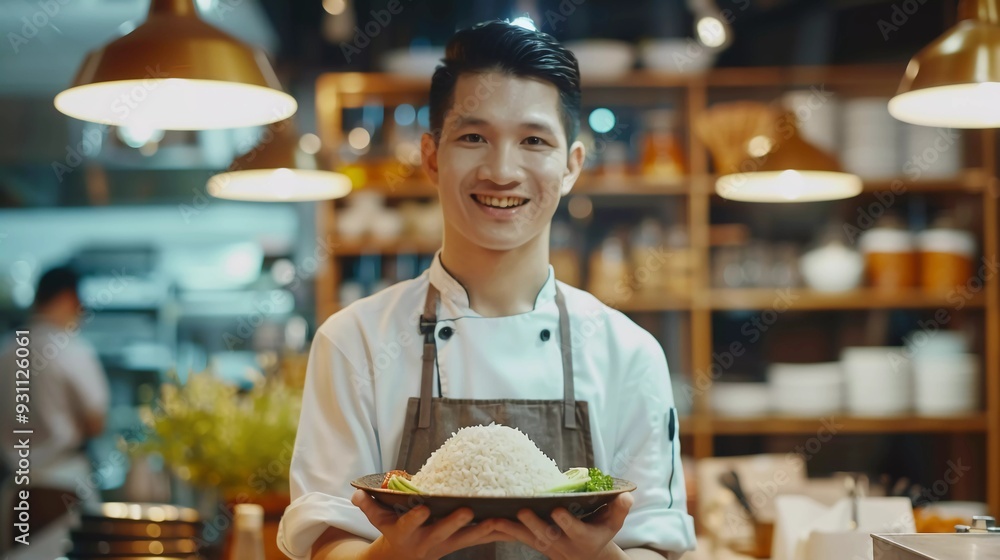smilling asian bartender in the restaurant realistic photography smilling asian bartender in the restaurant realistic photography