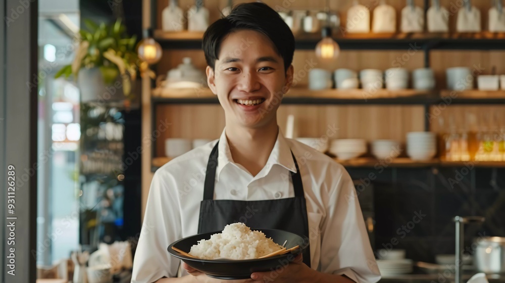 smilling asian bartender in the restaurant realistic photography smilling asian bartender in the restaurant realistic photography