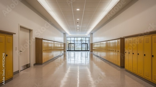 A high school hallway with lockers on both sides of the wall.