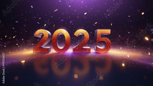 3D Number 2025 with New Year Celebration Glow