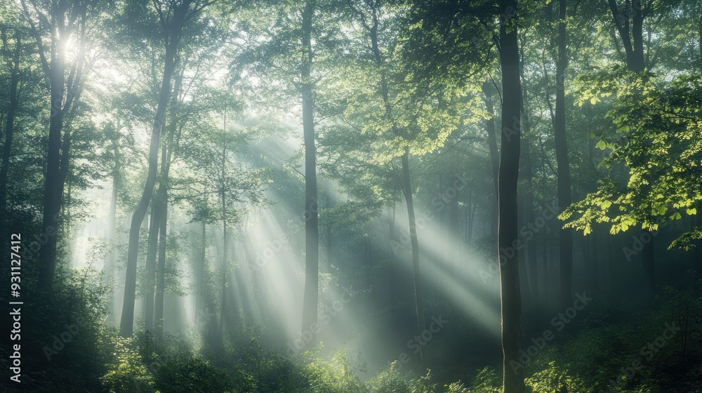 Sunbeams Through Forest Canopy Sunbeams Through Forest Canopy