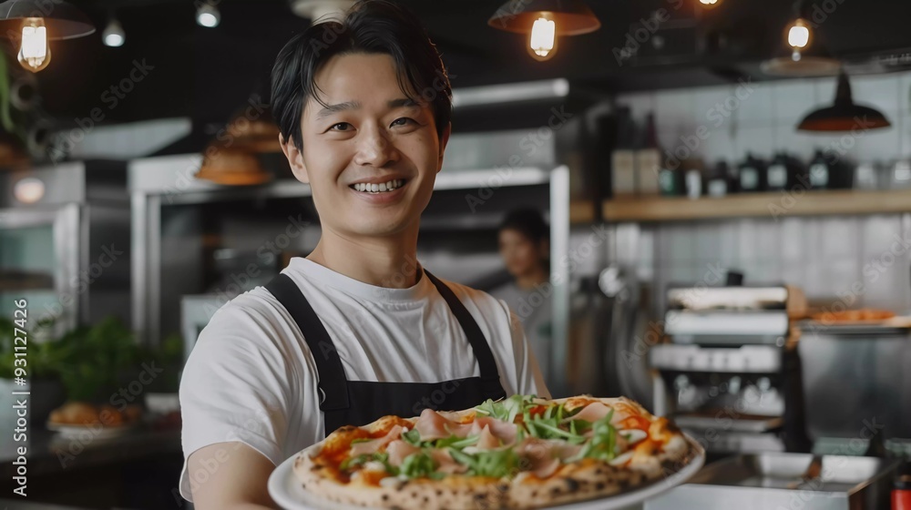smilling asian bartender in the restaurant realistic photography smilling asian bartender in the restaurant realistic photography