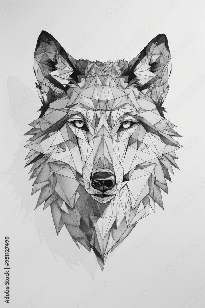 Geometric wolf head illustration with intricate lines. Geometric wolf head illustration with intricate lines.