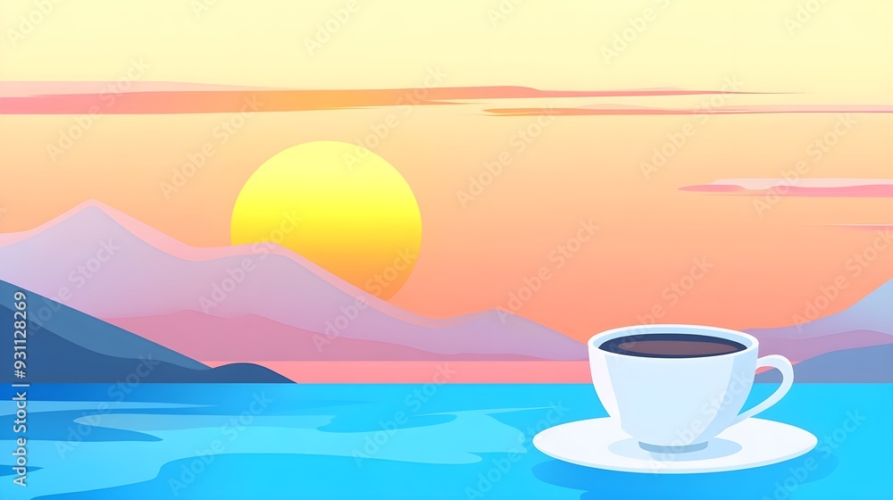 Coffee Sunrise, Minimalist Landscape Illustration Coffee Sunrise, Minimalist Landscape Illustration