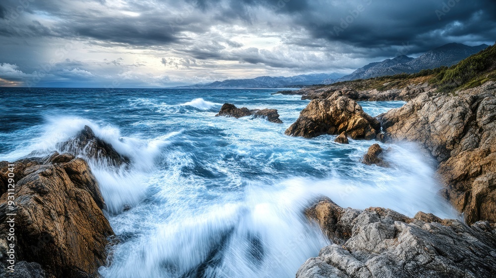 Sea Waves Crashing Against Rugged Rocks Sea Waves Crashing Against Rugged Rocks