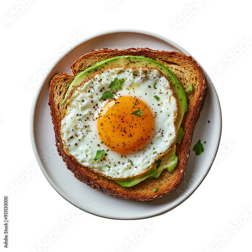 Fried egg and avocado on toast breakfast food concept with a healthy eating idea