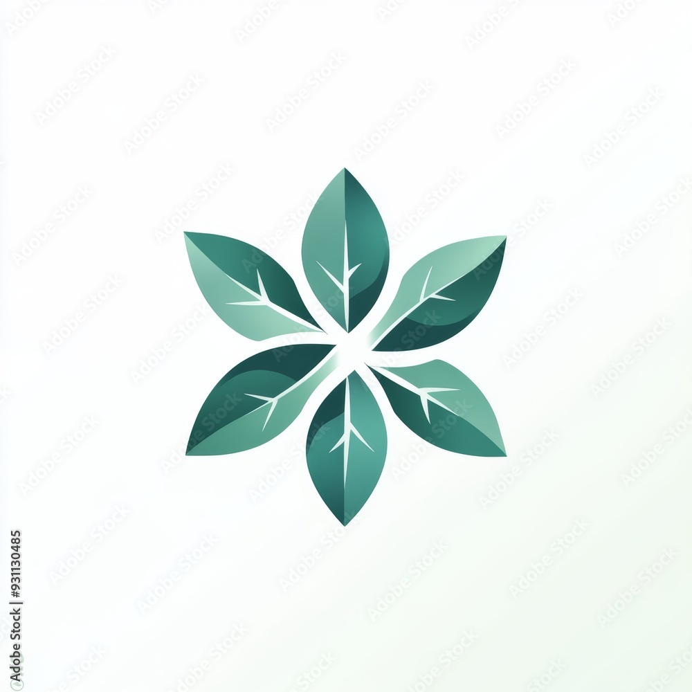 A stylized flower design with leaves and branches in shades of green. A stylized flower design with leaves and branches in shades of green.