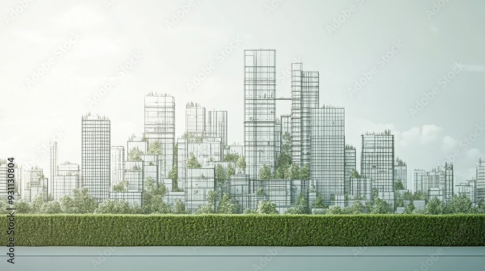 Obraz premium Futuristic cityscape with eco-friendly skyscrapers and green architecture during daylight.