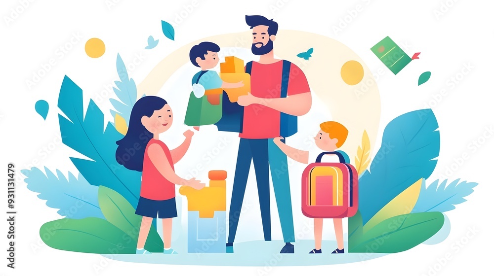 Happy Family Going Back To School Illustration Happy Family Going Back To School Illustration