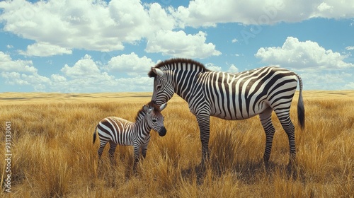Zebra Family in the Savanna