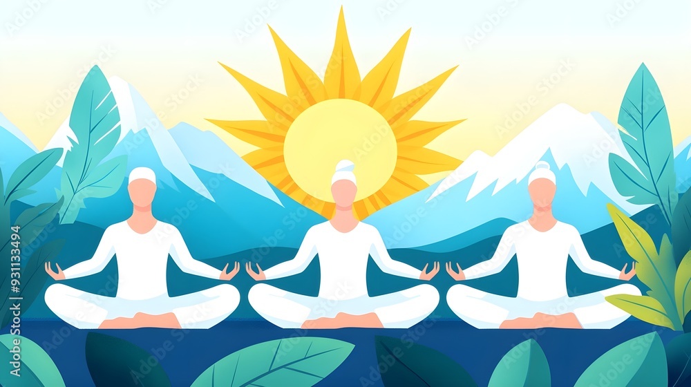 Peaceful Meditation with Mountain View and Sunrise Peaceful Meditation with Mountain View and Sunrise