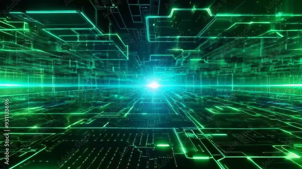 A futuristic digital landscape with green glowing grids and patterns, showcasing advanced technology and visual depth. A futuristic digital landscape with green glowing grids and patterns, showcasing advanced technology and visual depth.