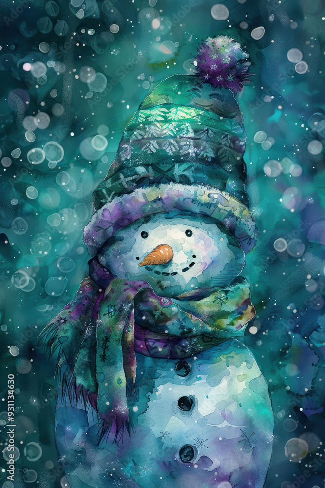 Obraz premium Adorable Snowman in Bokeh Lights