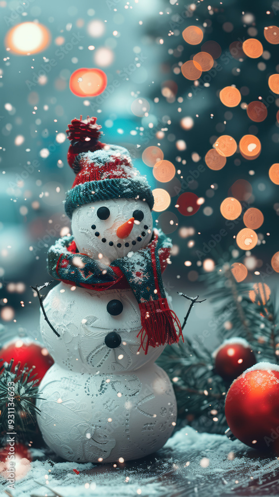 Obraz premium Charming Snowman in Snowfall