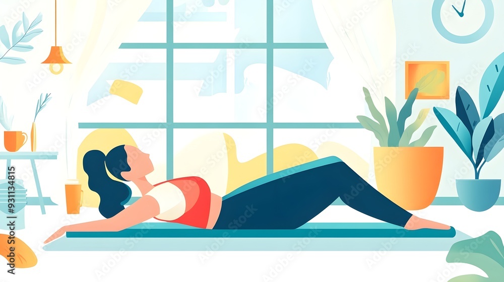 Obraz premium Woman Doing Yoga at Home by Window