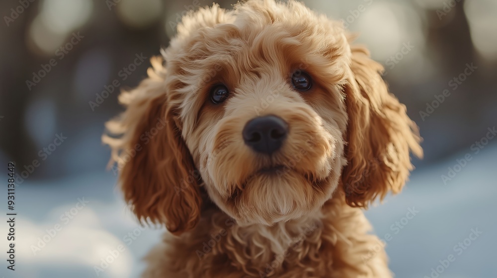 Adorable Fluffy Puppy with Brown Fur in Winter Setting Adorable Fluffy Puppy with Brown Fur in Winter Setting