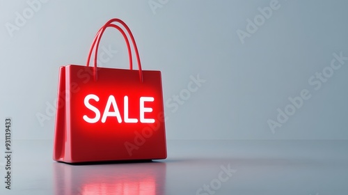 Red shopping bag with SALE text on it. Perfect image for promoting sales, discounts, and special offers in retail and e-commerce. photo