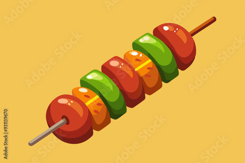 Illustration of appetizing cartoon fast food kebab skewers icon