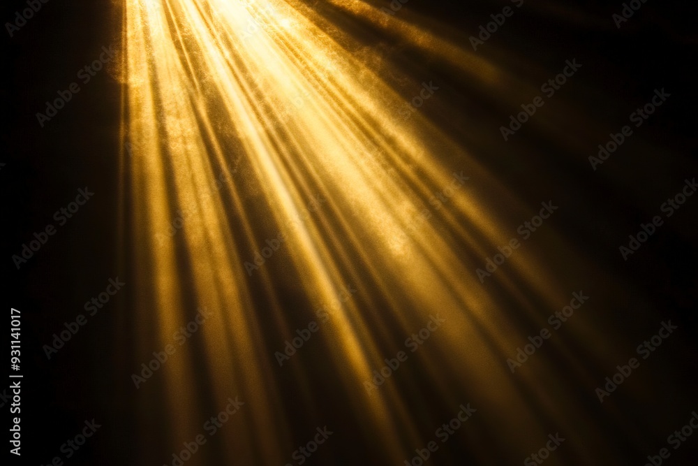 Golden beams of bright light shining on black background. Generative ai Golden beams of bright light shining on black background. Generative ai