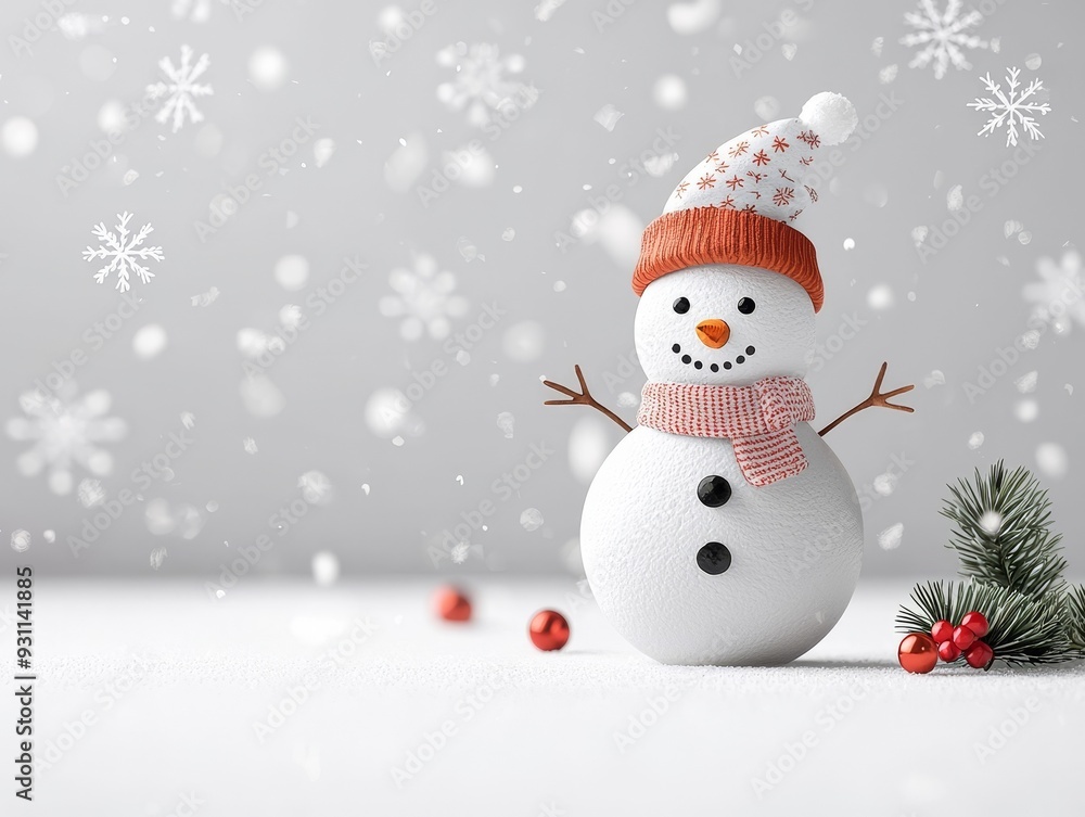 Charming snowman wearing a hat and scarf, surrounded by falling snowflakes. Perfect for winter and holiday themes. Charming snowman wearing a hat and scarf, surrounded by falling snowflakes. Perfect for winter and holiday themes.