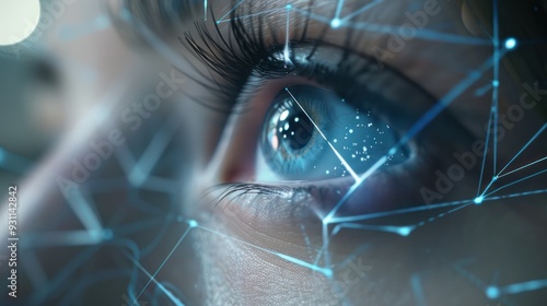 Digital Eye - A Close-Up of a Woman's Eye with Digital Network Pattern