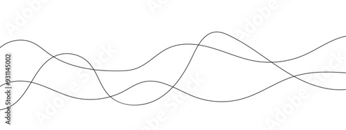 Thin wavy curve line vector background. Curve wave seamless pattern background. Black and grey wave curve lines motion vector background.