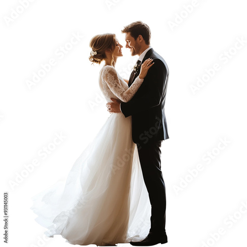 bride and groom isolated on white