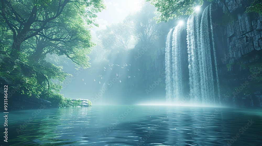 Mystical Waterfall in a Lush Forest Mystical Waterfall in a Lush Forest