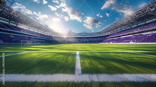 Football stadium with purple seats. Generative AI.