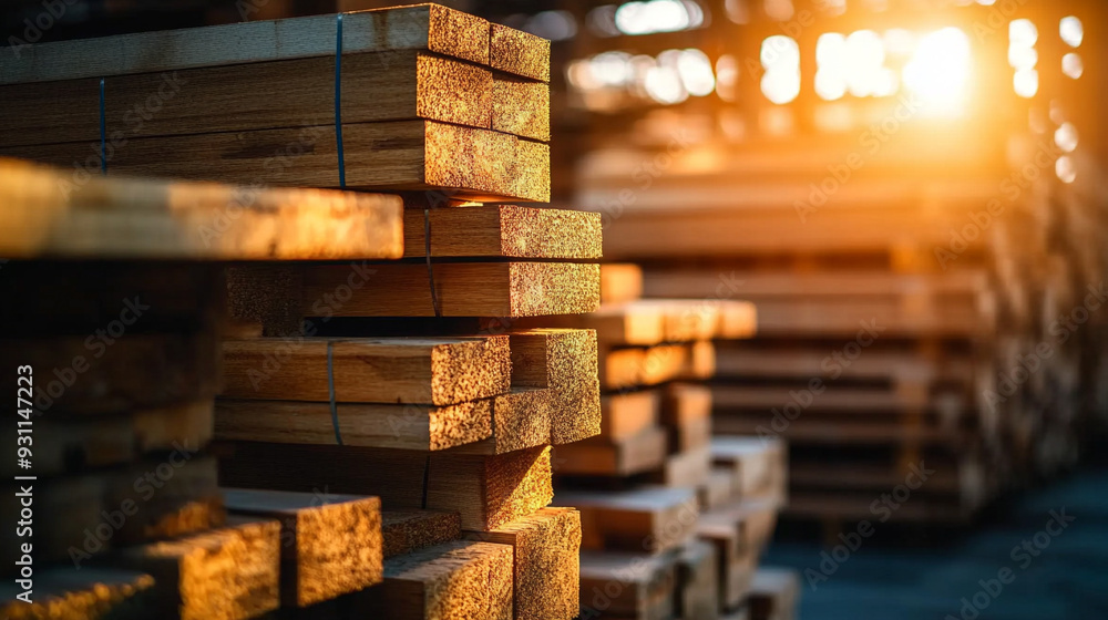 wooden boards neatly arranged in a warehouse, showcasing the texture and grain of the wood in a well-organized setting wooden boards neatly arranged in a warehouse, showcasing the texture and grain of the wood in a well-organized setting