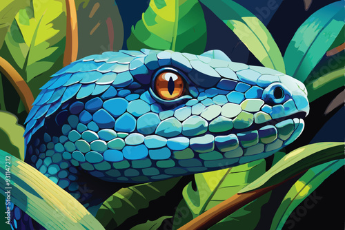 Blue pit viper from indonesia illustration vector design.	 Generative AI