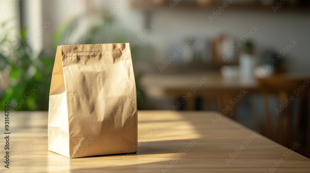 Brown Paper Bag on a Wooden Table Brown Paper Bag on a Wooden Table