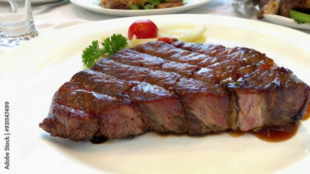 A beautifully plated steak showcasing rich textures and garnishes, evoking an upscale dining experience with gourmet appeal. A beautifully plated steak showcasing rich textures and garnishes, evoking an upscale dining experience with gourmet appeal.