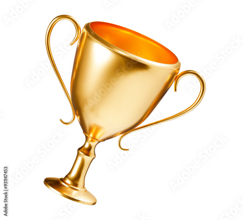 3d realistic golden trophy cup. Stock vector illustration on isolated background.