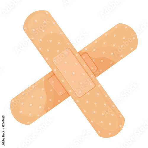 Band aid medical plaster, strip. Breathable bandaids set. Firs aid tape, Different shapes. Bandaid isolated on white background