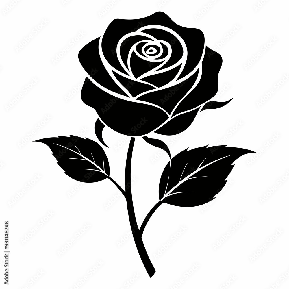 Rose Black illustration, silhouette