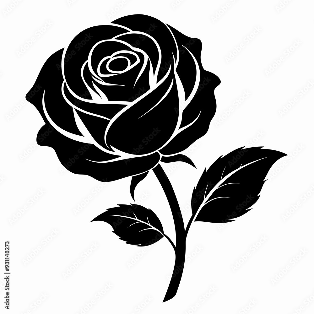 Rose Black illustration, silhouette Rose Black illustration, silhouette