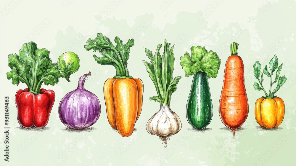 Children's drawing style vegetables pattern with colored wax crayons,Painting like a child,chilli,avocado,onion,organic farm,tomato,carrot,Recreation and painting,Doodle drawing by hand. Children's drawing style vegetables pattern with colored wax crayons,Painting like a child,chilli,avocado,onion,organic farm,tomato,carrot,Recreation and painting,Doodle drawing by hand.