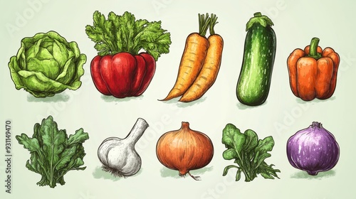 Children's drawing style vegetables pattern with colored wax crayons,Painting like a child,chilli,avocado,onion,organic farm,tomato,carrot,Recreation and painting,Doodle drawing by hand.